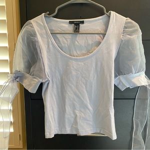 Large puffy mesh sleeve blouse